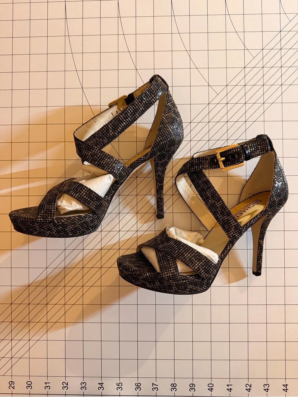 Michael Kors Black Metallic Crisscross Stiletto Sandals